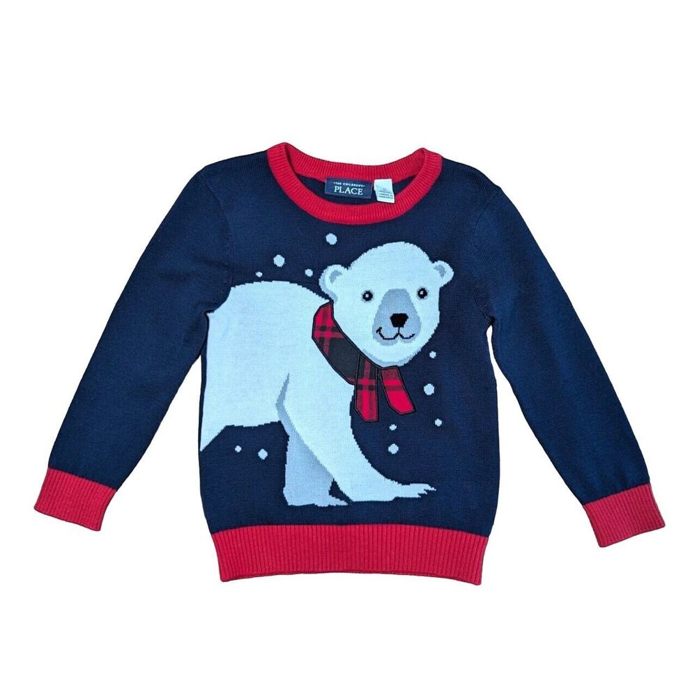 The Children's Place Toddler Sweater 2T Navy Polar Bear Festive Holiday Cotton